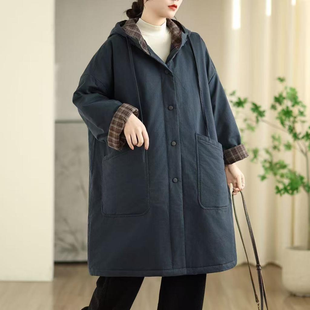 Johnature Женские винтажные теплые зимние пальто с капюшоном на пуговицах с длинным рукавом