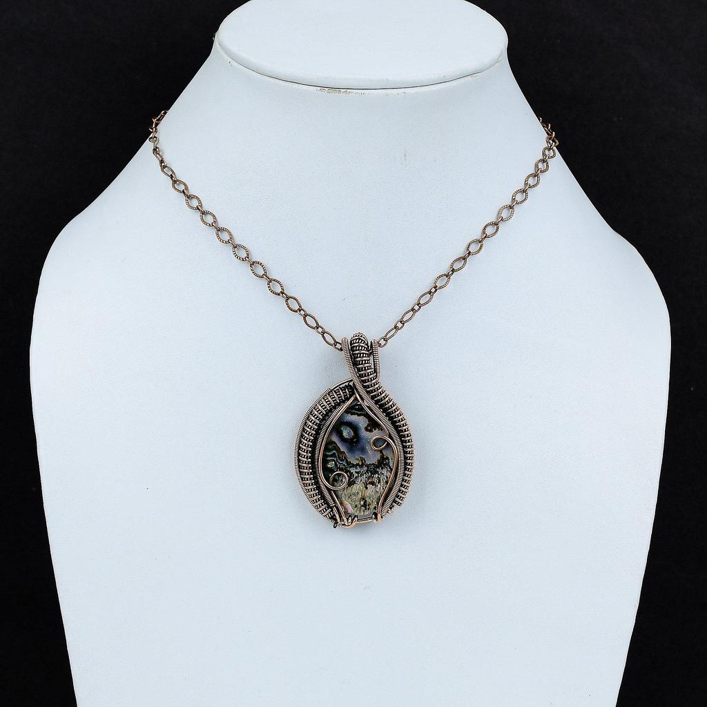 Подвеска из ракушки морского ушка, медная проволока, обернутая драгоценными камнями, кулон ручной работы, ювелирные изделия в стиле бохо, хиппи, подарок для женщин, медная проволока, обернутая подвеска