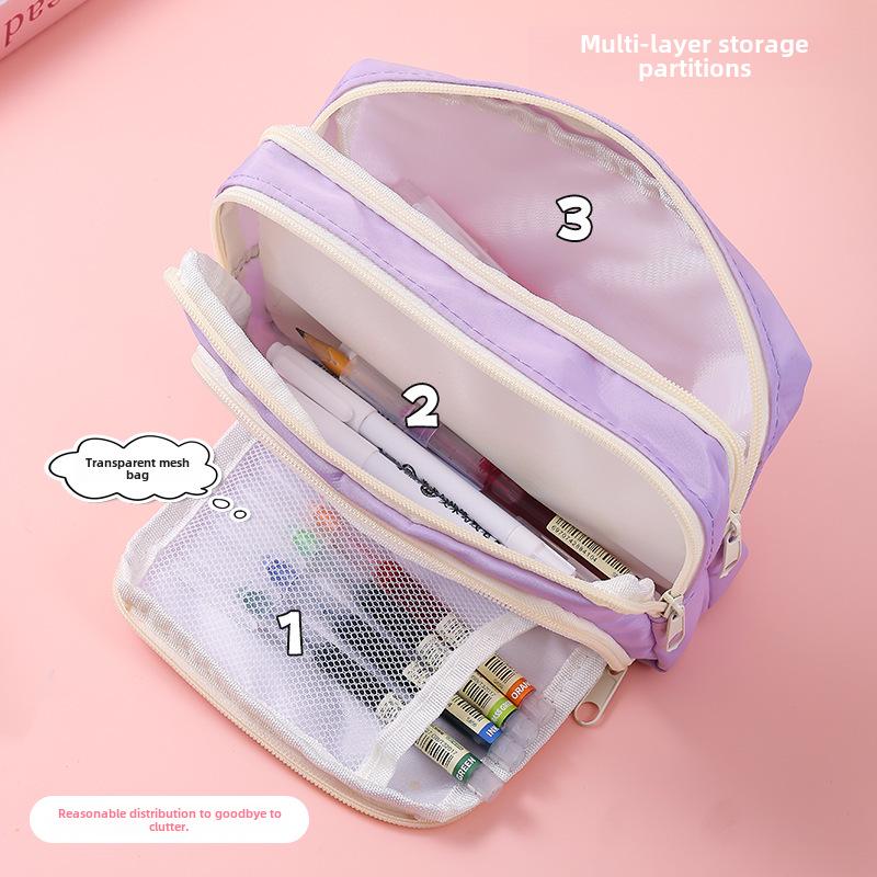 Трехслойный пенал большой емкости с окошком - японская сумка для канцелярских принадлежностей, простой стиль