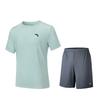 Однотонная футболка с круглым вырезом, удобная, дышащая, универсальная, с коротким рукавом и шорты со средней посадкой, повседневный спортивный комплект, мужской комплект, океанско-синий 952527202-2