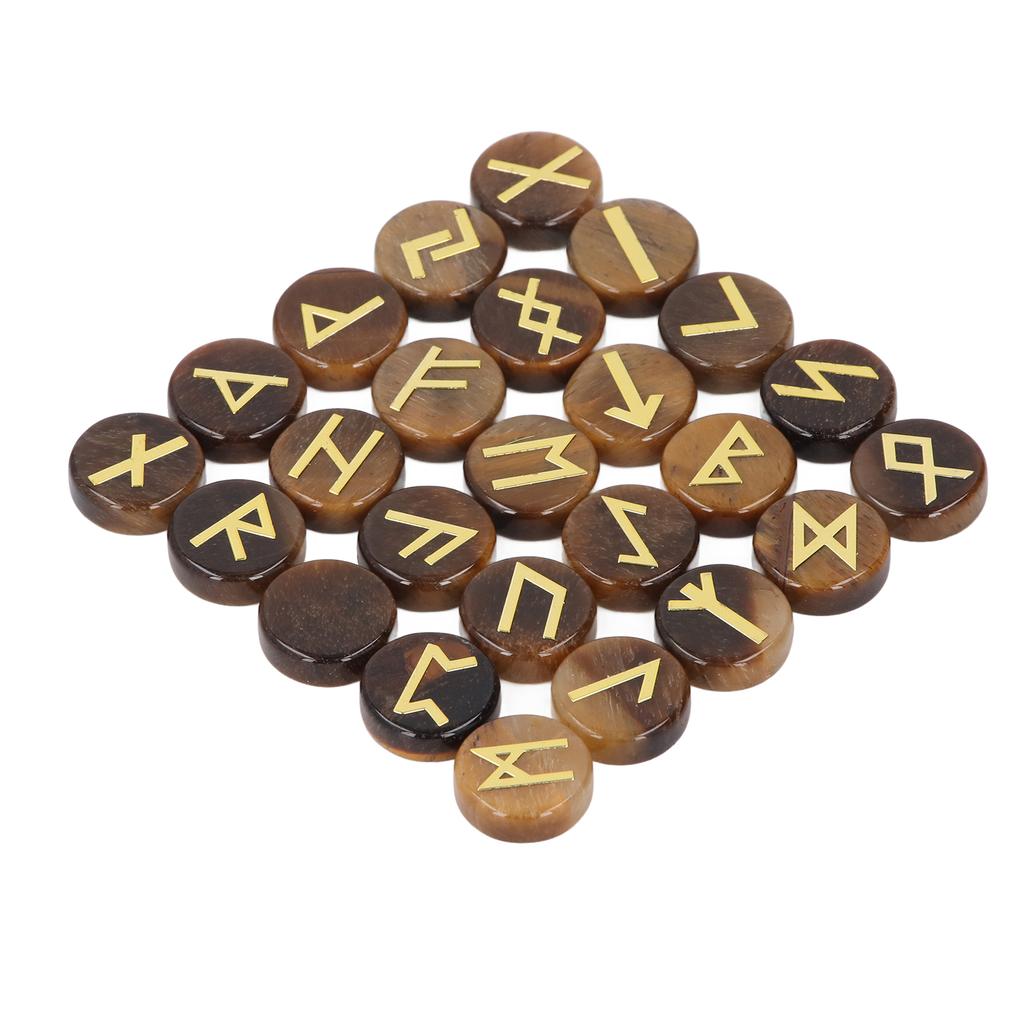 Набор из 25 круглых рунических камней с гравировкой символов для йоги, медитации и праздничного подарка