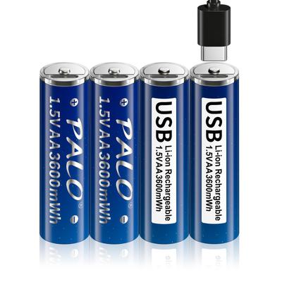 PALO Новая литий-ионная батарея AA 1,5 В, 3600 МВтч, литий-полимерная USB-перезаряжаемая литиевая USB-батарея AA с функцией зарядки через USB