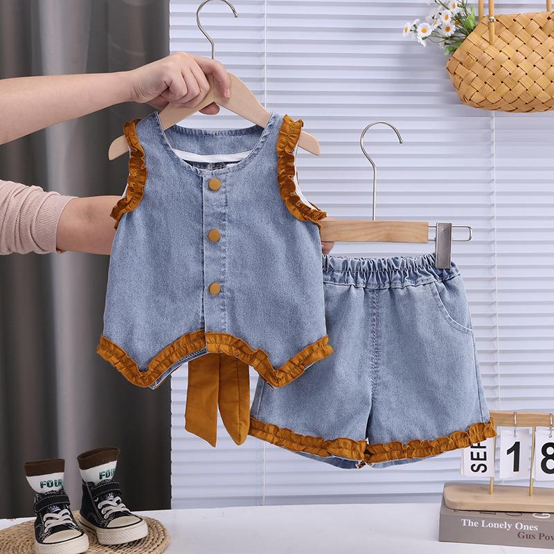 Girls Summer Chic Two Piece Set Sleeveless Vest And Shorts Fashionable Toddler Outfit