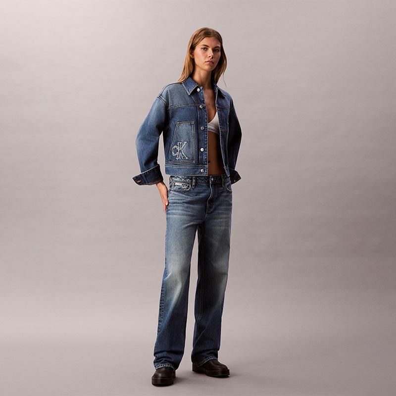 Calvin Klein Classic Letter Patch American Work Style Pure Cotton Trendy Denim Jacket Women Jackets 47E906G