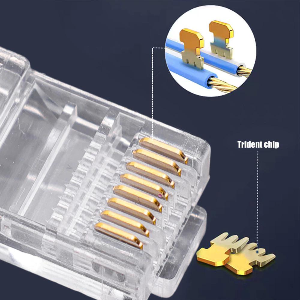 10/50PC RJ45 Ethernet Cables Module Plug Network Connector Trident Chip Network Wire Head for Ethernet Cable Gigabit Hetwork