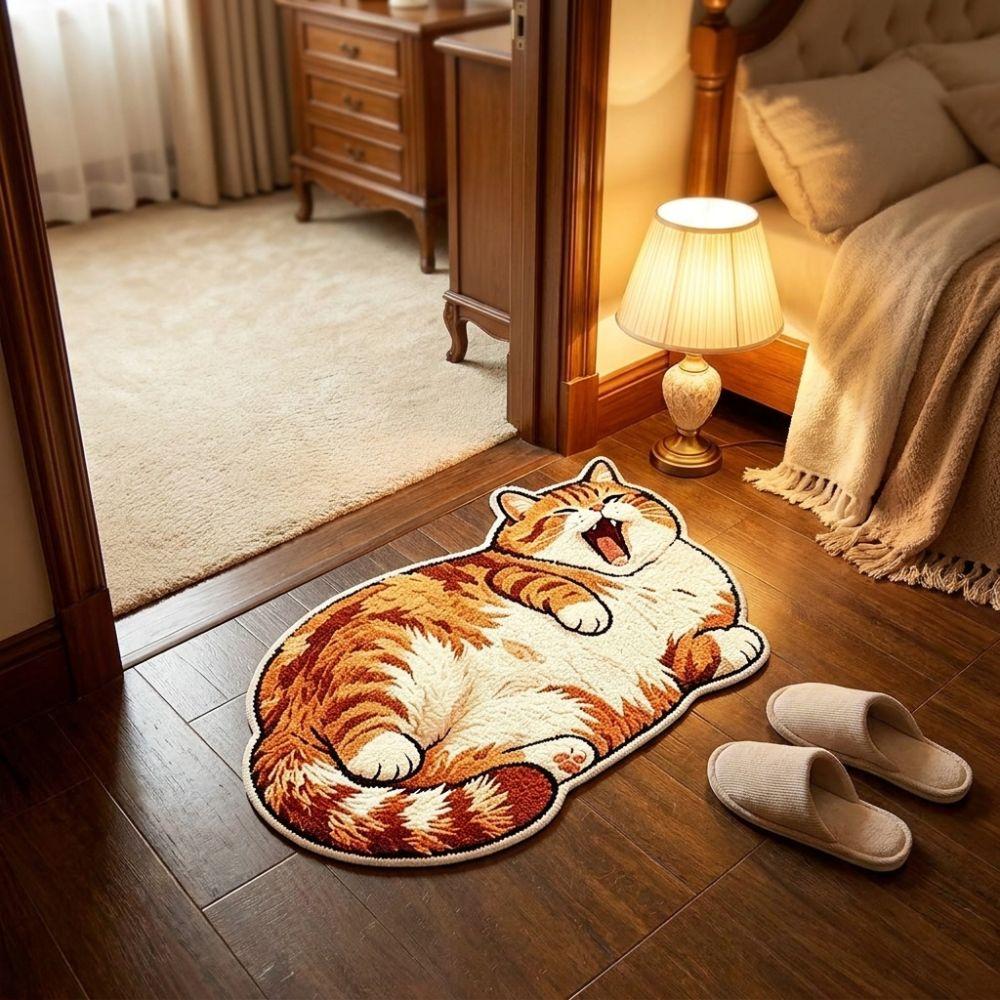 2D Cat-Shaped Area Rug Non-Slip Cartoon Carpet Soft Home Decor Carpet Bedrooms