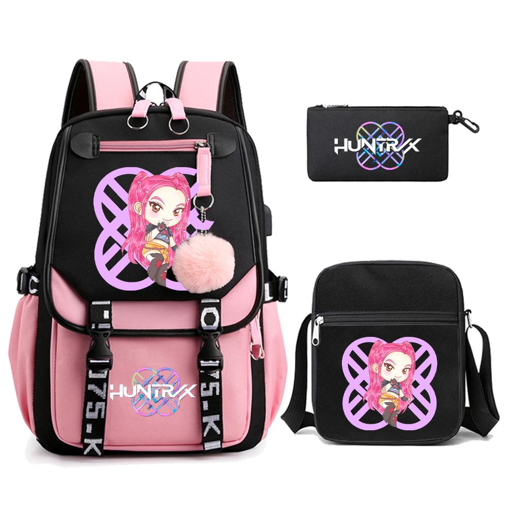 3Pcs/set Anime Cute Kpop Demon Hunters Printed Backpack with Shoulder Bag Pencil Case for Teenager Girl Boy Bookbag Large Capacity Travel Bag Kid Gift
