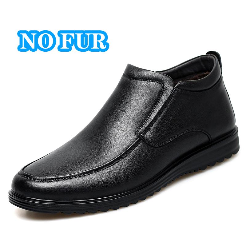 Fashion Genuine Leather Mens Chelsea Boots High Quality Slip-on Male Ankle Boots Fashion Warm Plush Fur Winter Footwear Comfy Snow Shoes