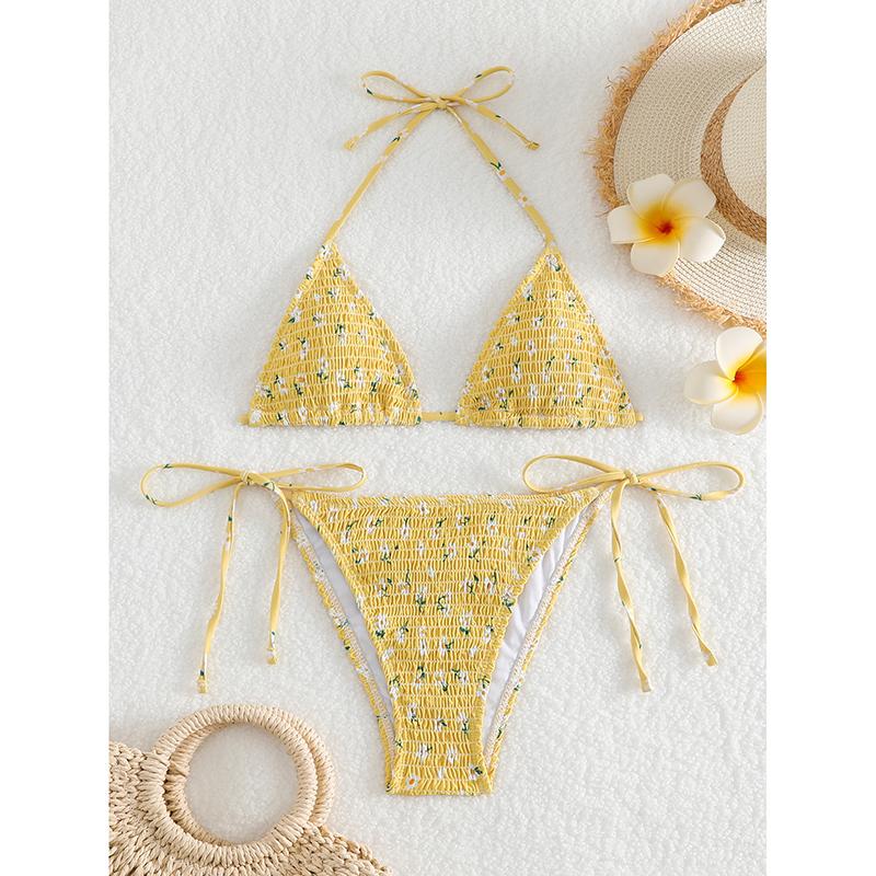 Сексуальный купальник бикини халтер женский купальник с принтом контрастного цвета на шнуровке купальник из двух частей женский набор бикини