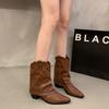 Retro Riveted Boots Womens Shoes Fashion Brown V-neck Western Cowboy Boots with Rivet Design Women's Boots Ladies Shoes