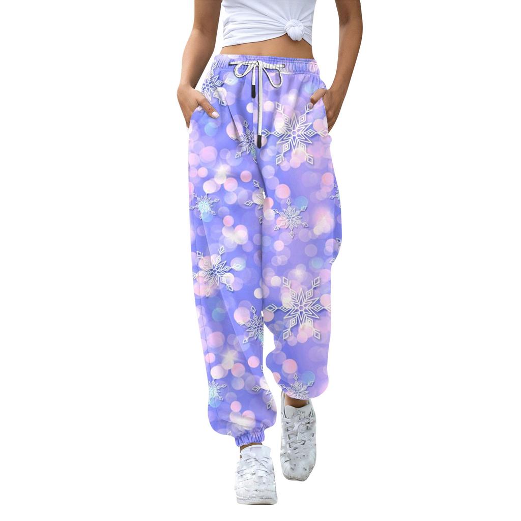 Женские повседневные модные рождественские принтованные повседневные спортивные брюки с эластичной талией и завязками на шнурке