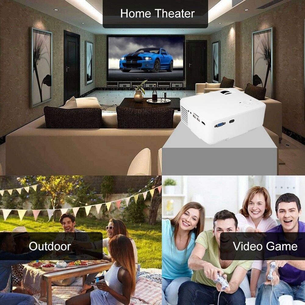 Full HD 1080P LED Projector 176'' Display Supported Portable 7000 Lumens Multimedia LCD Lamp Life Compatible with TV