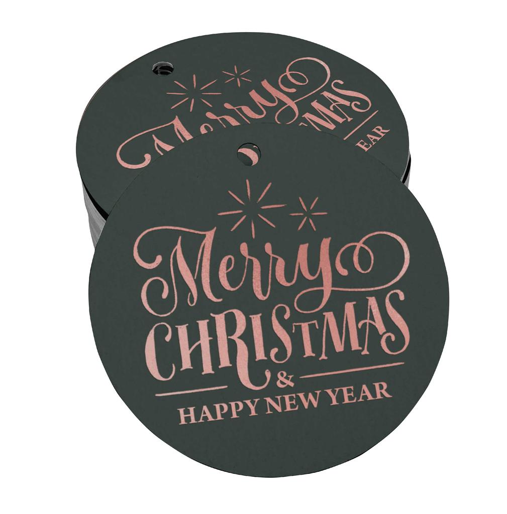 Inkdotpot Pack Of 100 Real Gold Foil Paper Tags Merry Christmas & Happy New Year Text Favor Hang