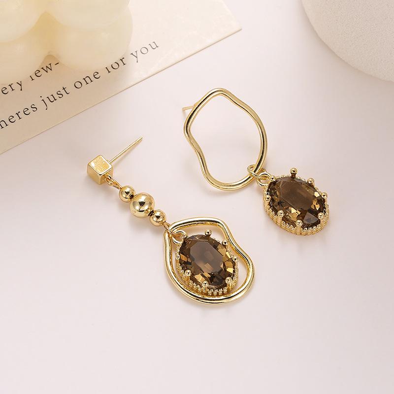 Высококлассные асимметричные серьги с кристаллами - Роскошная мода в ретро-чайном цвете для изысканных женщин
