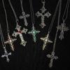 Gothic Big Zircon Cross Necklace Unisex Y2K Irregular Goth Large Cross Pendant Necklaces for Men Women Couple Necklace Jewelry