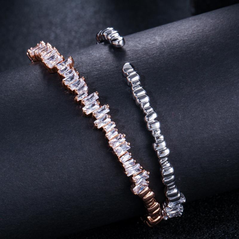 Браслет WWJ Noble Vogue Square Cut Baguette с кубическим цирконием и открывающейся манжетой