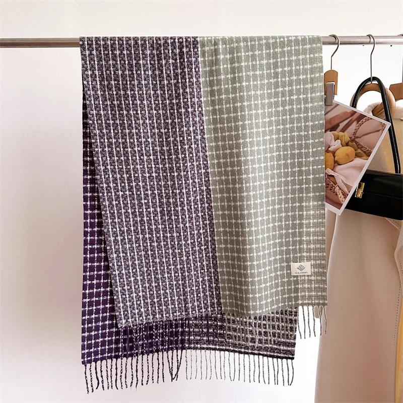 2025 Stripe Plaid Women Scarf Elegant Stylish Imitation Cashmere Shawl Winter Pashmina Versatile Warm Wrap Foulard Neckerchief