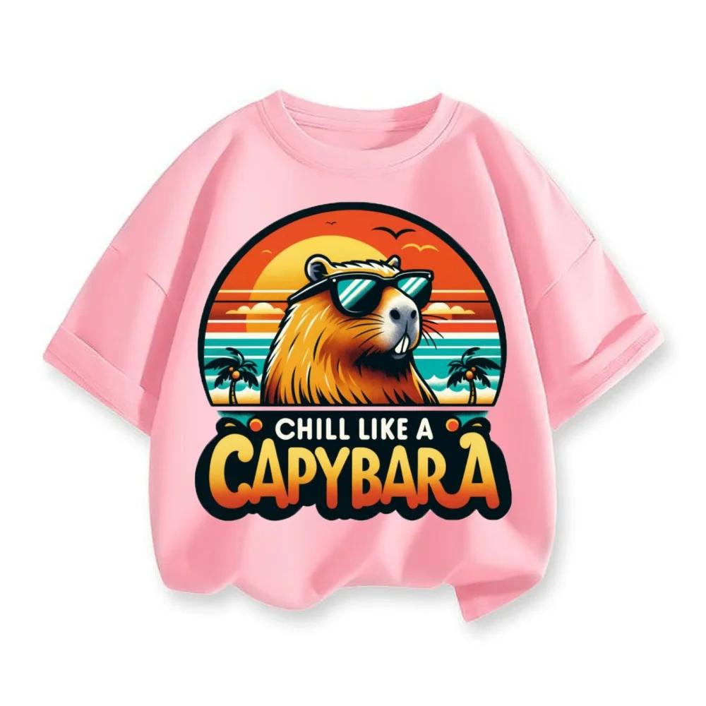 Capybara Kids Clothes Boys Girls Tshirts 19 Years Old Child 2025 Summer Short Sleeves Tops Birthday Party Gifts