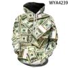Hoodies USD U.S. Dollar Dollar Bills Money Men 3D Printed Streetwear Sweatshirts Streetwear Kids Tops