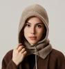 Модная однотонная шерстяная балаклава Осень-Зима Корейский стиль Высококачественная вязаная шапка Простой шарф Теплая вязаная шапка