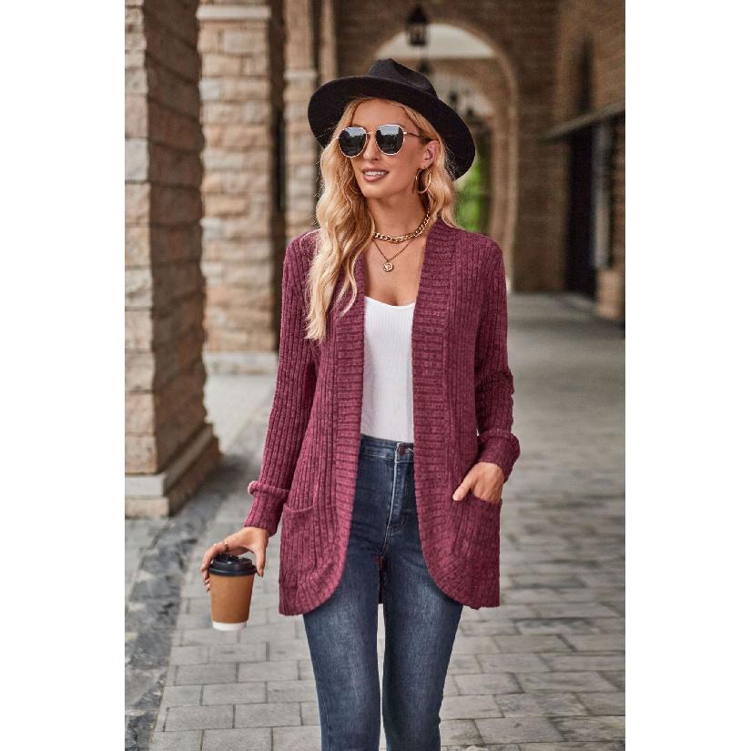 2026 Autumn New Women's Solid Color Ribbed Brushed Casual Long-Sleeve Cardigan Jacket