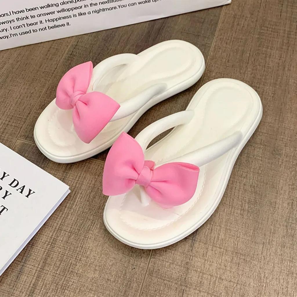 Новые милые пляжные шлепанцы с толстой подошвой и милым бантом