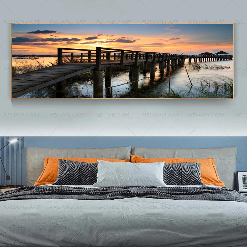 Деревянный мост, постеры и принты, холст, картина, Настенный декор, озеро, небо, пейзаж, настенное искусство для гостиной, современный домашний декор, без рамки