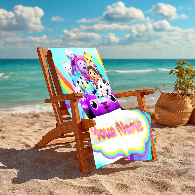 Personalized customized proof beach towel with Gabby's Dollhouse pattern - soft, absorbent, quick-drying, perfect swimming, camping&bathing