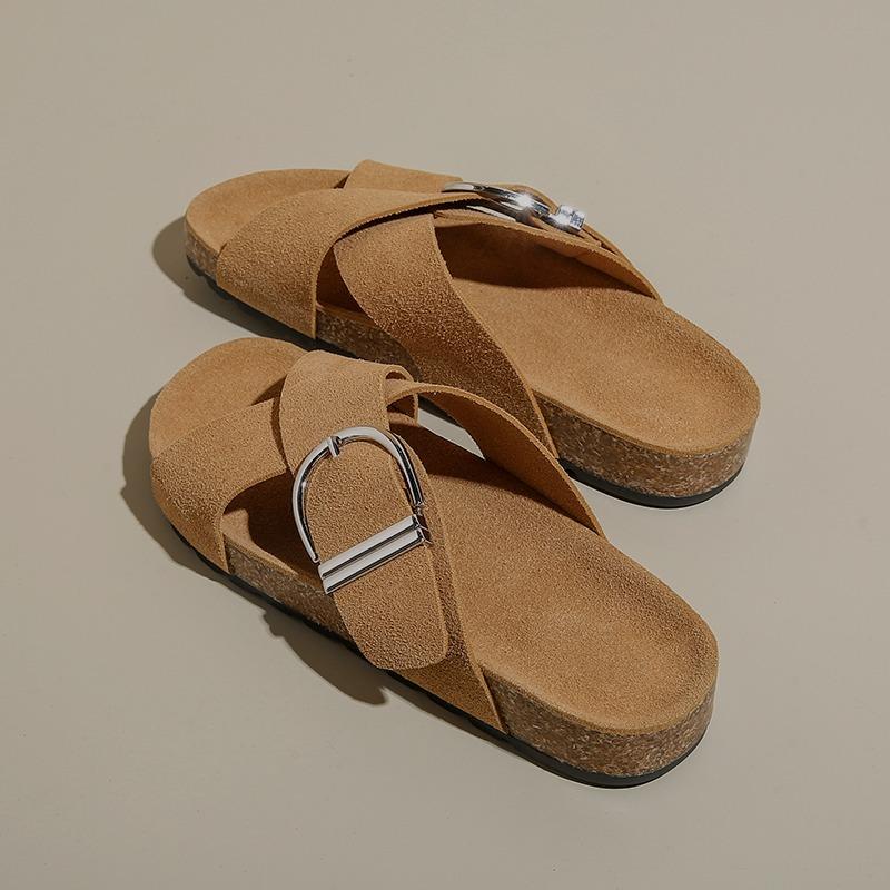 Модные ретро сандалии на плоской подошве с перекрестными ремешками для женщин, декорированные пряжками, шлепанцы на толстой подошве и платформе, женские, лето 2025, удобные, нескользящие, пляжная обувь