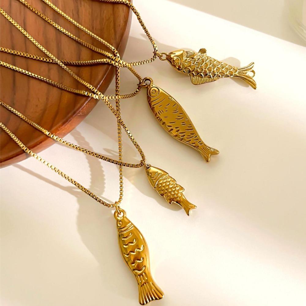 Мини-ожерелье из нержавеющей стали с рыбкой, золото, океанский стиль, пляжная цепочка-чокер, для отпуска