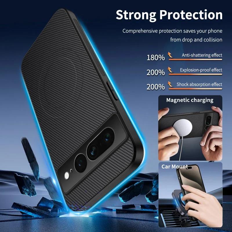Magnetic Wireless Charging Phone Case For Google Pixel 7 8 Pro 6A Lens Protection Matte Carbon Fiber Pattern Silicone Cover Case