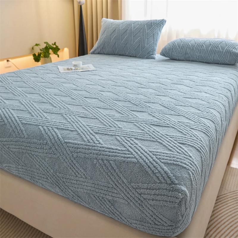 Keep Warm Sheet Bedcover Soft Plush Warm Fitted Sheet with Elastic Band Winter Velvet Mattress Cover Thicken Warmth Bed Cover Bedsheet Bed Linen