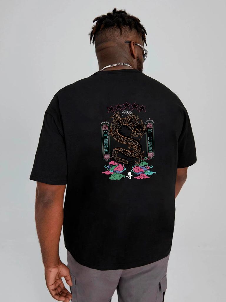 Хлопковая футболка Stray Kids с принтом дракона 5 звезд, женская футболка унисекс с коротким рукавом Y2k, футболки, топы, Harajuku, винтажная летняя повседневная футболка