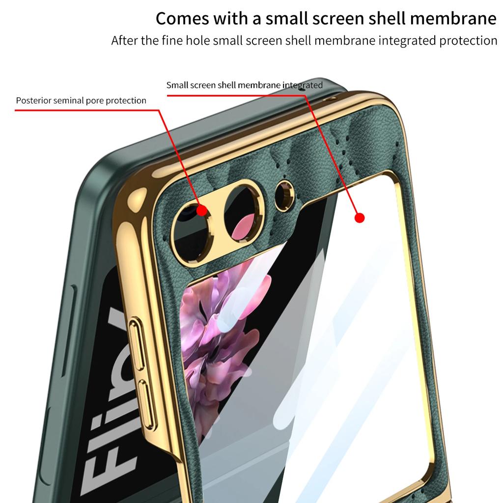 Для Samsung Galaxy Z Flip 6 5 Чехол Алмазная Кожаная Подставка-Кольцо Защитная Пленка для Заднего Экрана Покрытие с Гальваническим Краем для Чехла Galaxy Z Flip6