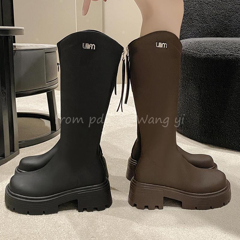 Увеличивающие рост толстоподошвенные высокие трубы, тонкие маленькие ботинки, ботинки Мартин-рыцари, корейская версия высоких ботинок, женские 2025 новые осень и зима