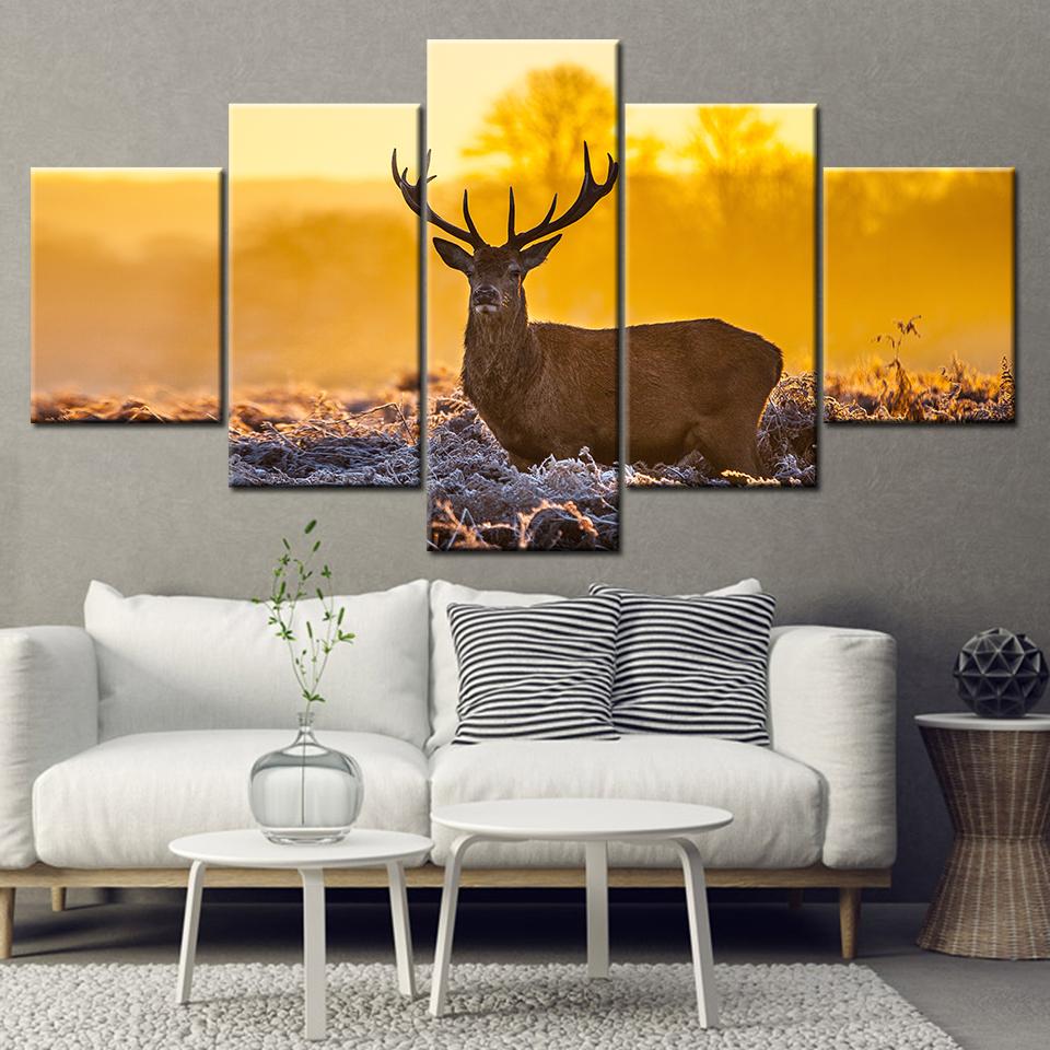 5 piece HD canvas Animal Deer in golden sunshine Canvas picture painting decor print Modular poster wall art Home Decor