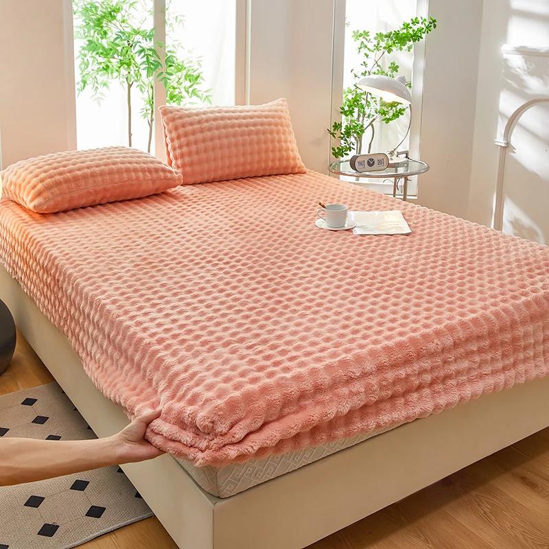 Зимняя постель, теплая простыня на резинке, постельное белье, чехол для матраса, утолщенная плюшевая эластичная простыня, зимнее коралловое флисовое роскошное покрывало для двуспальной кровати