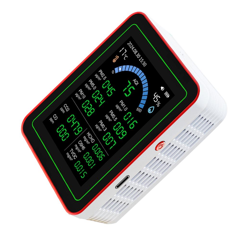 Измеритель качества воздуха 18 в 1 CO2 TVOC HCHO PM2.5 PM10 Темп Влажн Детектор Тестер В помещении Питание от батареи Хранение данных