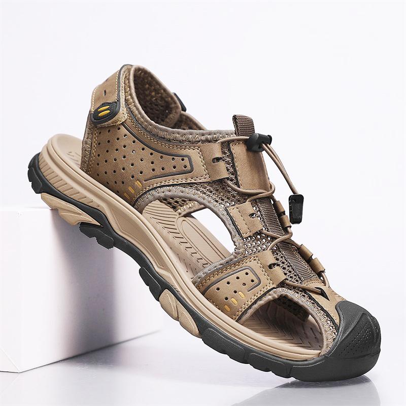 Anti-collision Toe Men's Sandals Cowhide Leather Male Summer Shoes Outdoor Beach Shoes Wear-resistant Outdoor Sneakers Sandals