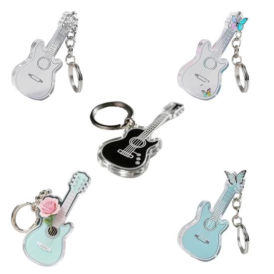 1/5 шт. Розовый брелок для ключей в виде гитары, 2D мини-подвеска в виде гитары, брелок для ключей, символ музыкальной мечты, кулон для сумки/кошелька, декор для салона автомобиля