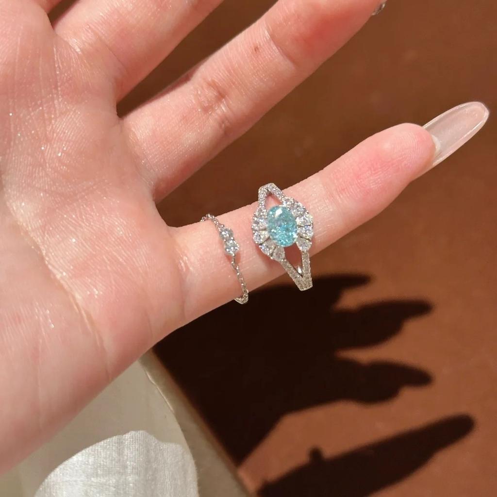 New Chinese-Style Angel'S Eye Inlaid With Light Blue Sapphire, Niche Design, Cold Wind, Versatile Temperament, Adjustable Opening Ring