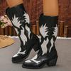 Fashion Women's Western Cowboy Boots Pointed Toe Chunky Heel Mid Calf Botas Mujer 2025 Autumn Winter PU Leather Riding Boots Plus Size