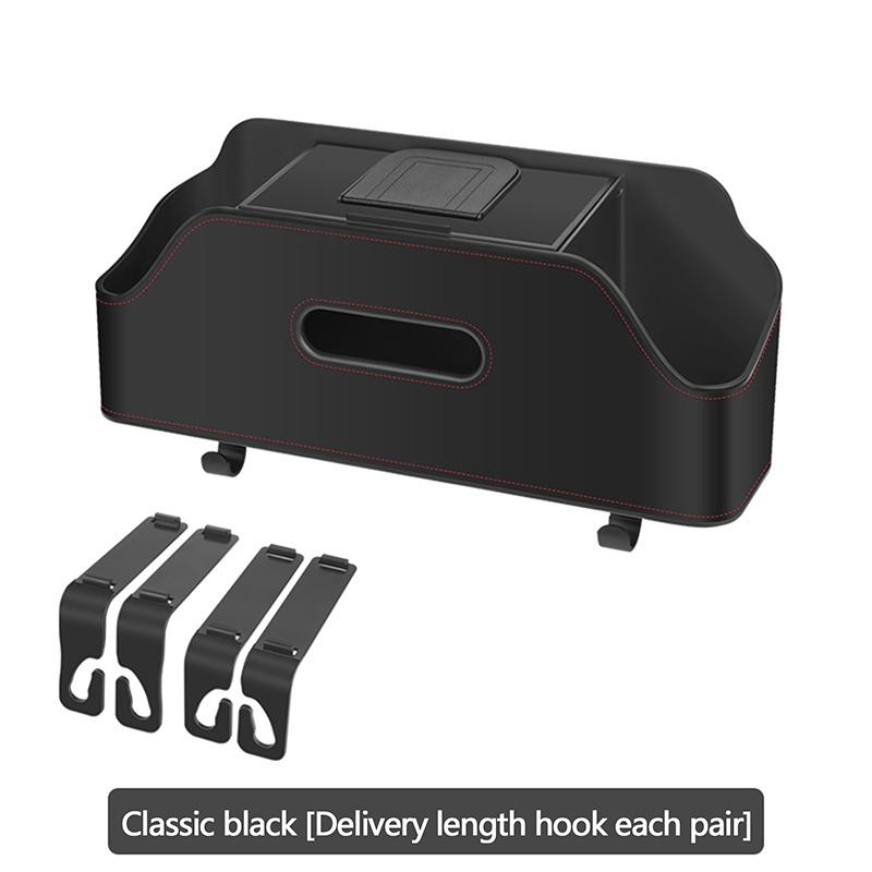 Car Headrest Storage Box Leather Tissue Box Multifunctional Car Backseat Hook Organizer Holder Car Seat Back Storage Box