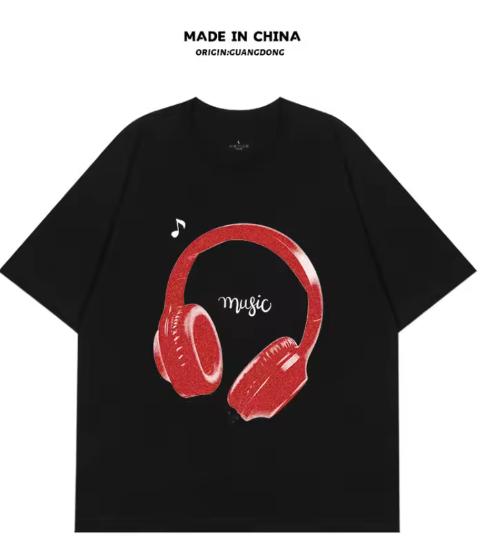 American Original Niche Retro Earphone Printed TShirt Summer Unisex Bf Loose Trendy Heavy ShortSleeved TShirt
