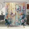 1 шт. Шторка для душа - Цветочный и бабочковый дизайн, Мягкий пастельный градиент, Романтический стиль, Полиэстер, Декор для ванной комнаты и патио