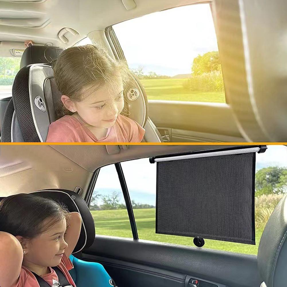 2Pcs Roller Side Window Sun Protection Shade 15 Inch Car Retractable Roller Sunshade with Suction Cup Roller Automobile Sunshade