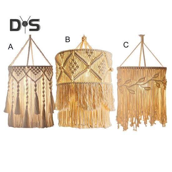 Абажур в стиле бохо с плетением, абажур ручной работы из макраме в стиле бохо, подвесной абажур из хлопковой веревки для спальни, гостиной, декора