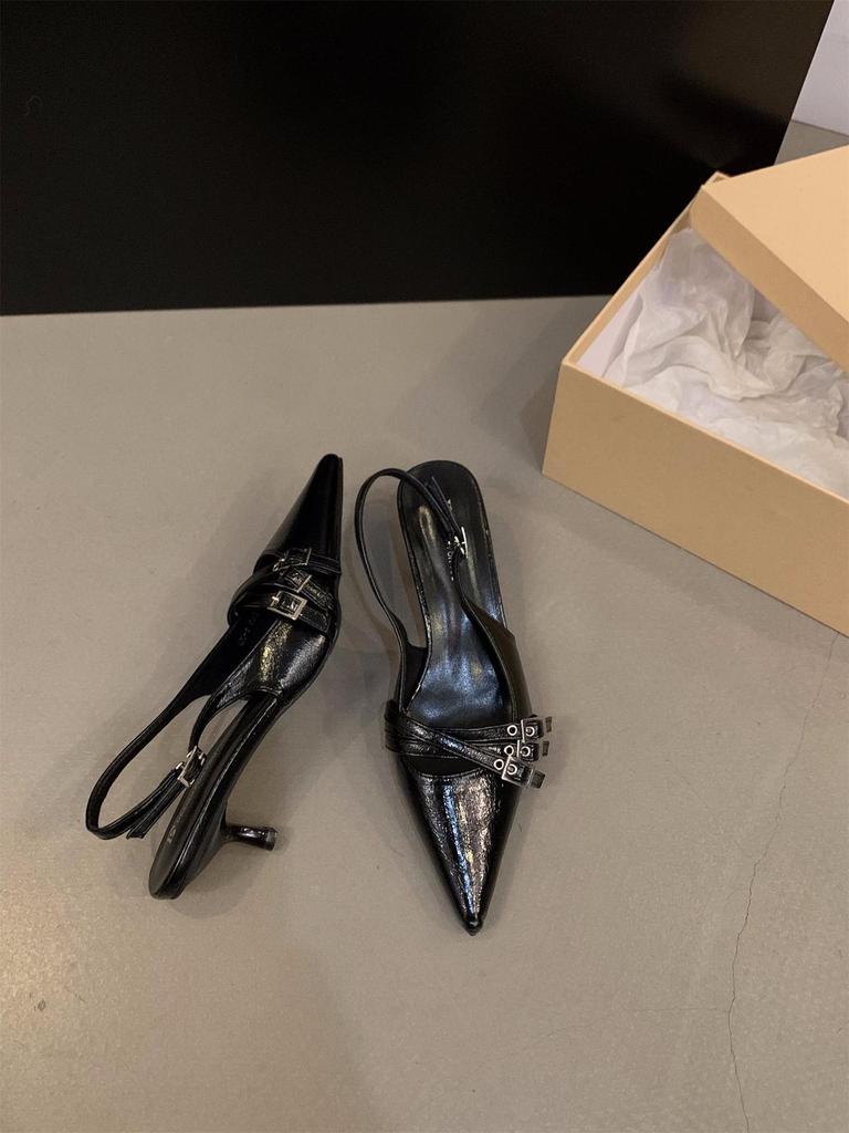 Niche High Heels Red Bag Head Sandals Fairy Shoes 2025 New Spring and Summer Black French Pointed Single Shoes