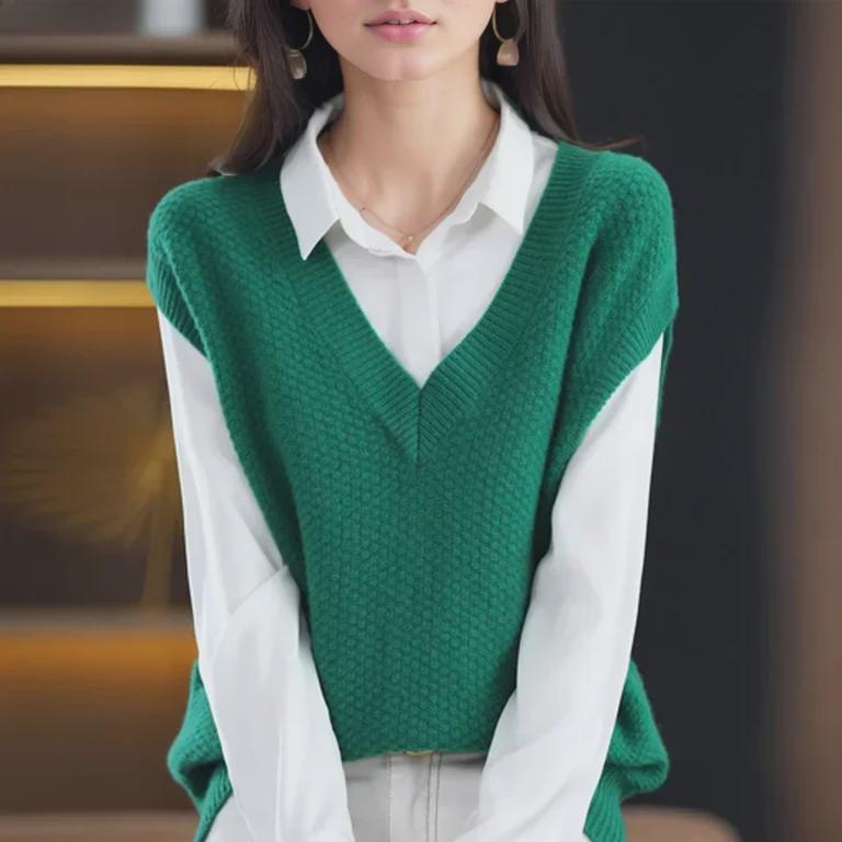 Женский мягкий вощеный трикотажный жилет - весна 2023 года, свитер с V-образным вырезом, жилет для весны и осени