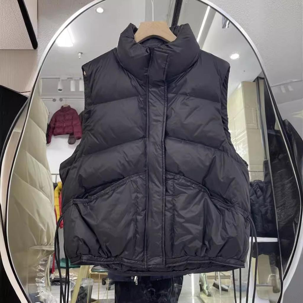 Корейская версия женского пухового жилета 2024 года, зима, новая мода, легкий стоячий воротник, терможилет с карманом и бантом